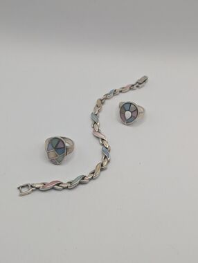 Silver and Pastel Bracelet and Rings Set